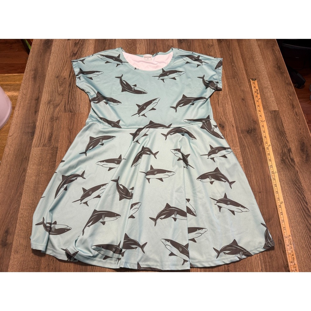 CowCow Dress Women's Size 3XL Blue Gray Short Sleeve Crew Neck Animal Print